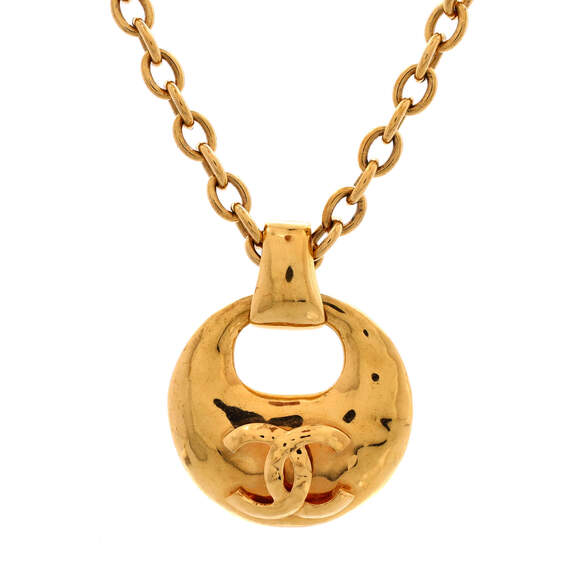 Chanel Vintage CC Round Cut-Out Pendant Necklace Metal